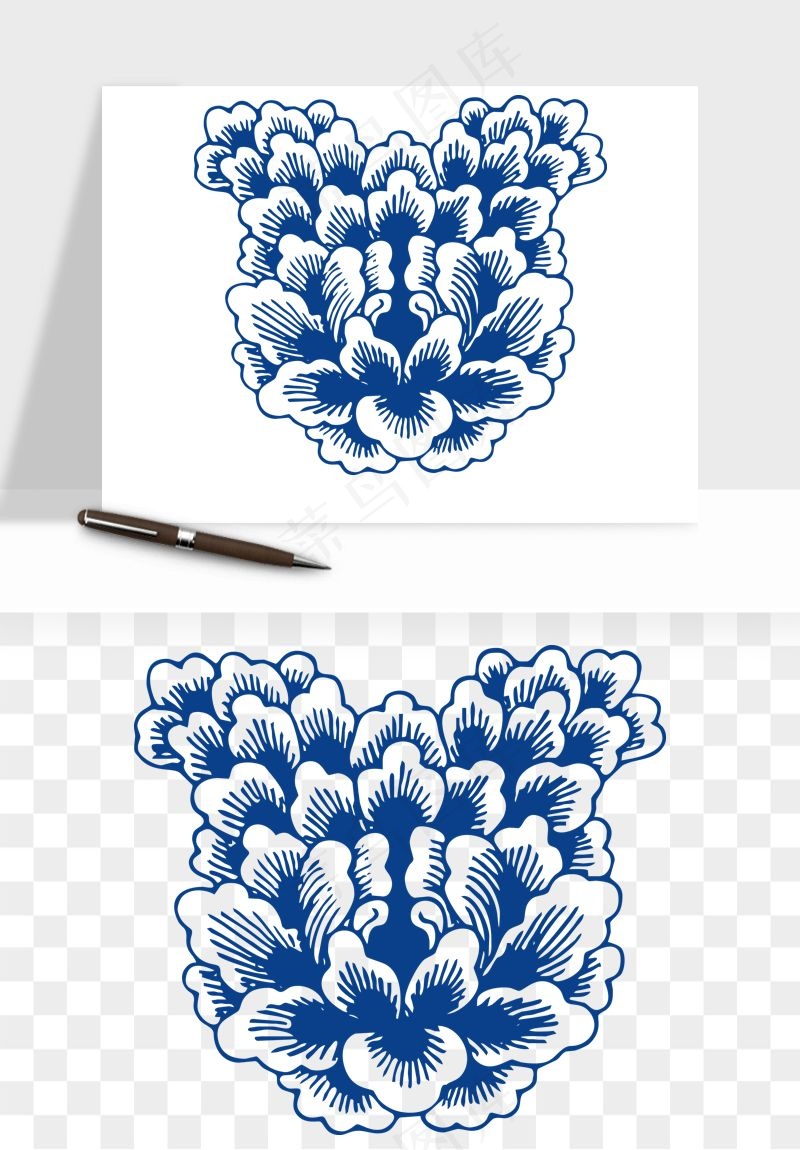 青花瓷花纹花卉图案png免抠