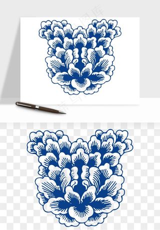 青花瓷花纹花卉图案png免抠
