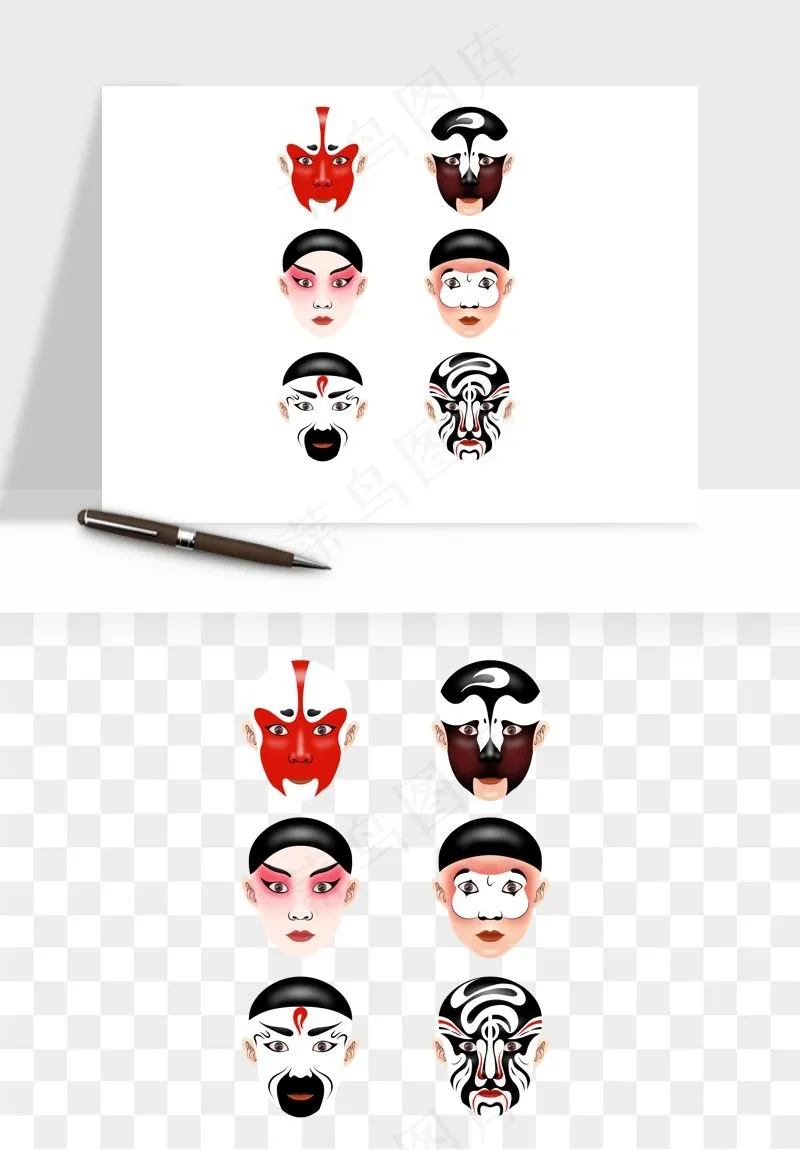 手绘戏剧脸谱卡通面具png免抠