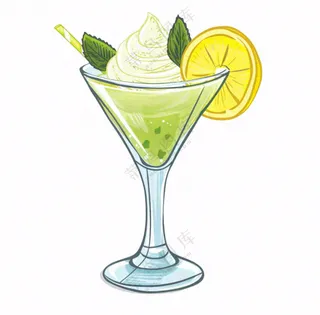 柠檬抹茶冰淇淋甜点下午插画免抠