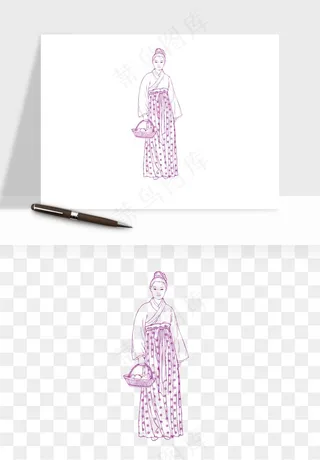 线描古代人物画像png免抠