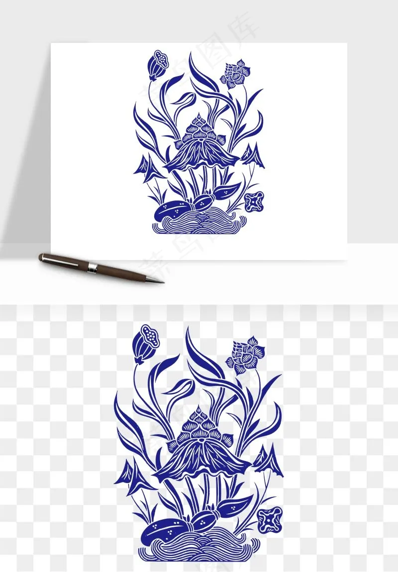 青花瓷花纹花卉图案png免抠
