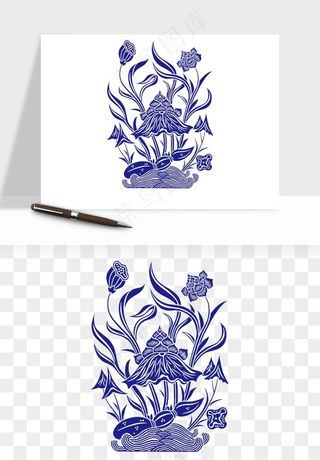 青花瓷花纹花卉图案png免抠