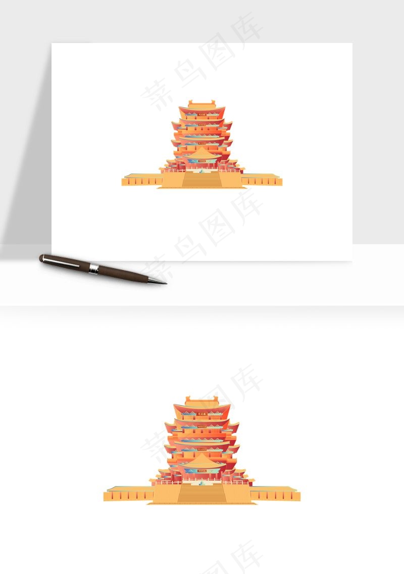 国潮风古建筑古楼古塔鼓楼ai,png免抠图