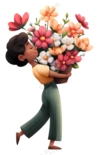 拿着五颜六色花束的人