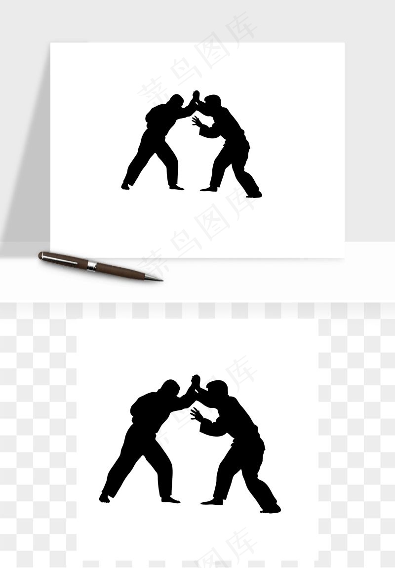 拳击空手道人物剪影矢量