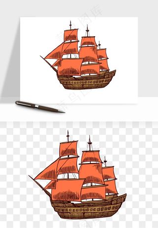 手绘航行帆船png免抠