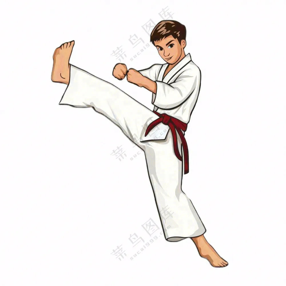 武术跆拳道运动人物卡通插画免抠