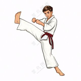 武术跆拳道运动人物卡通插画免抠