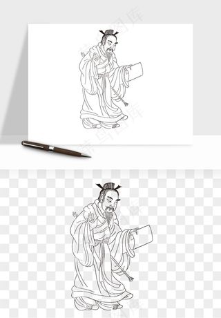 线描古代人物画像png免抠