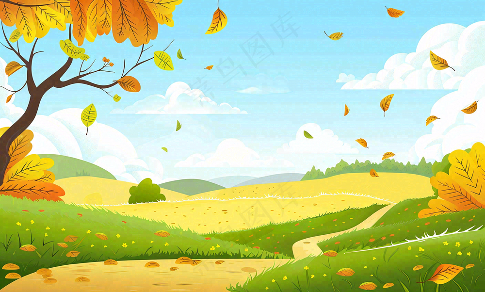 秋天插画风景处暑背景