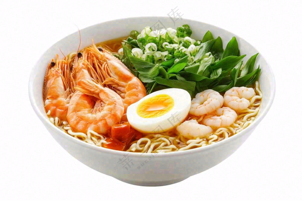 海鲜鸡蛋面食物摄影图免抠