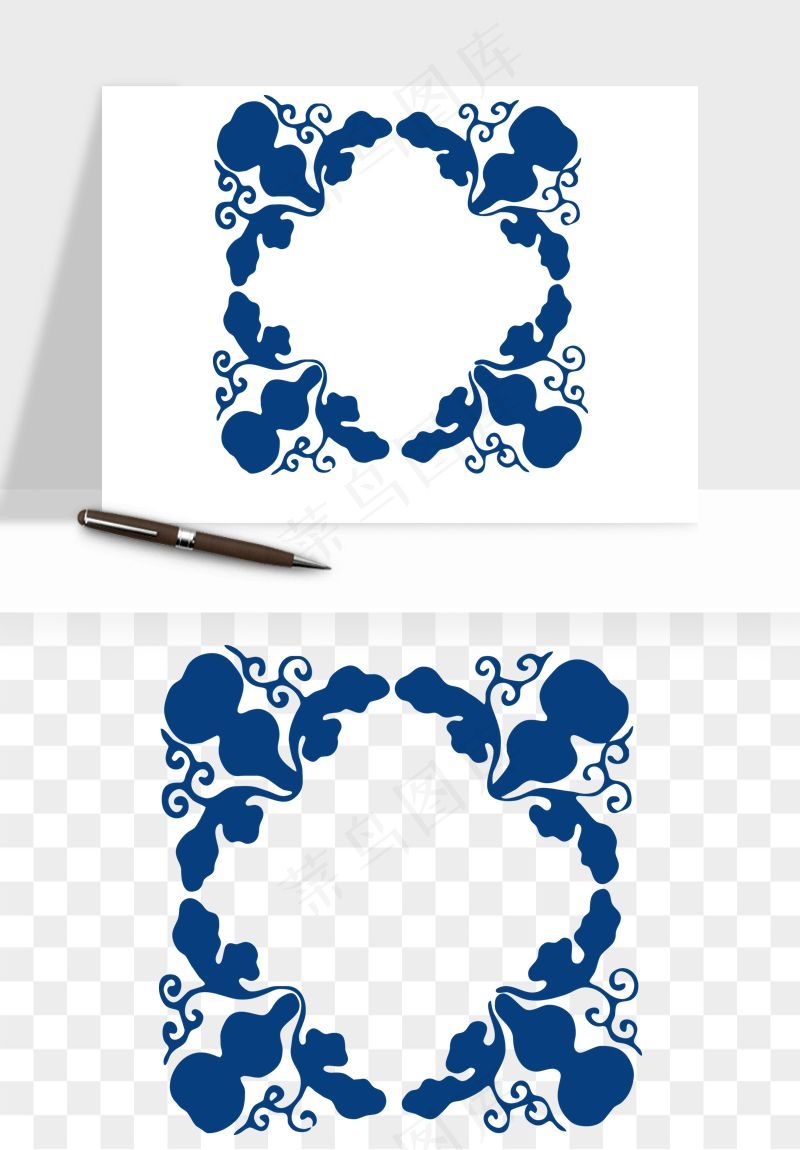 青花瓷花纹花卉图案png免抠