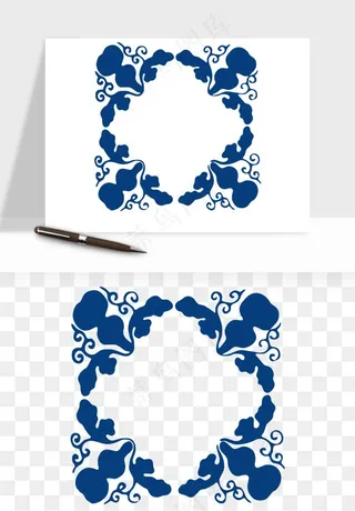 青花瓷花纹花卉图案png免抠