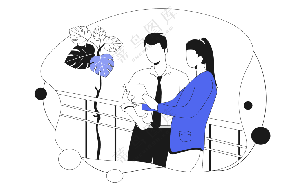 两名职员商务聊天社交 蓝色主题扁平商务插画