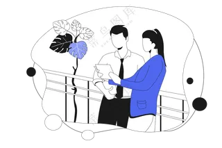 两名职员商务聊天社交 蓝色主题扁平商务插画