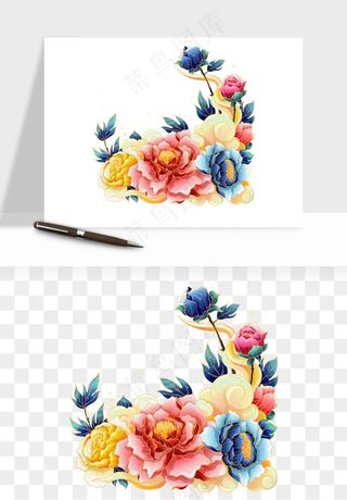 手绘国潮牡丹花花卉图案png免抠