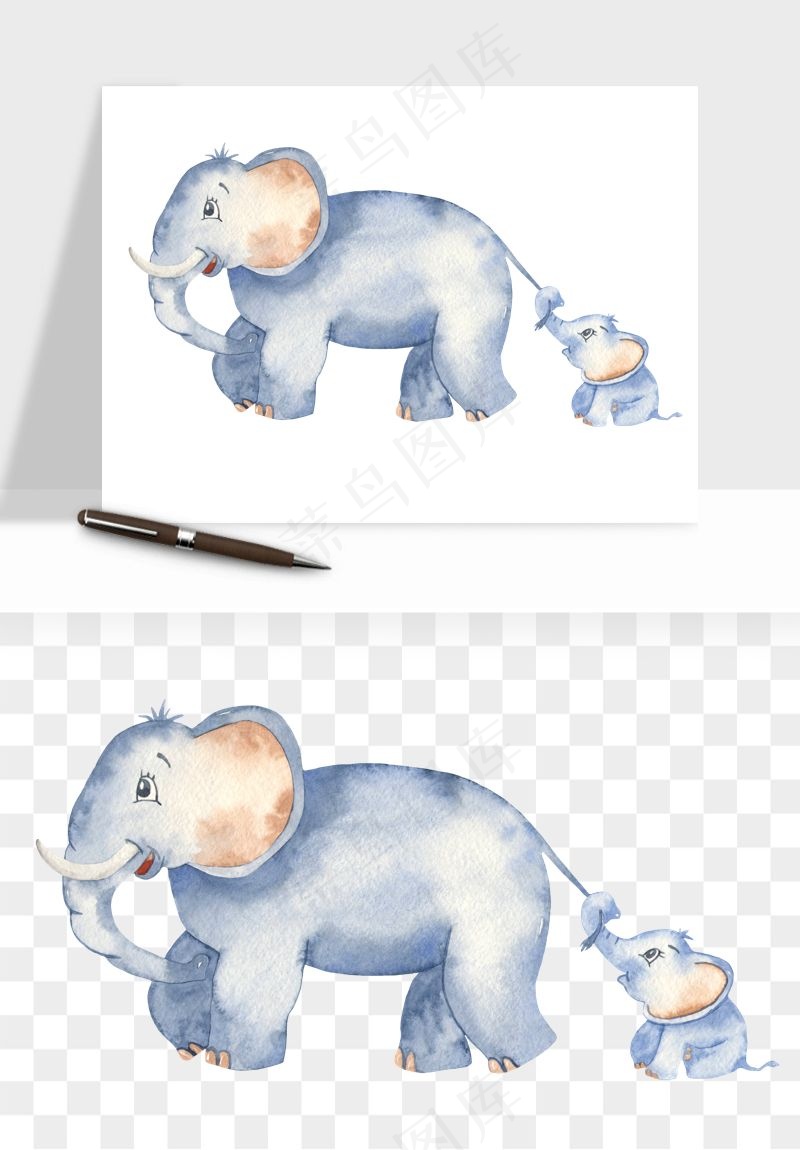 手绘大象小象png免抠