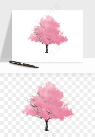 手绘浪漫花树桃花树png免抠