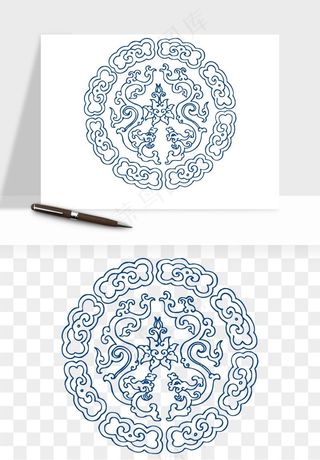 青花瓷花纹花卉图案png免抠