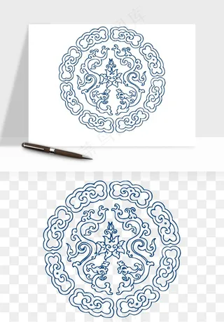 青花瓷花纹花卉图案png免抠