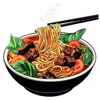 红烧牛肉面香辣美食插画免抠