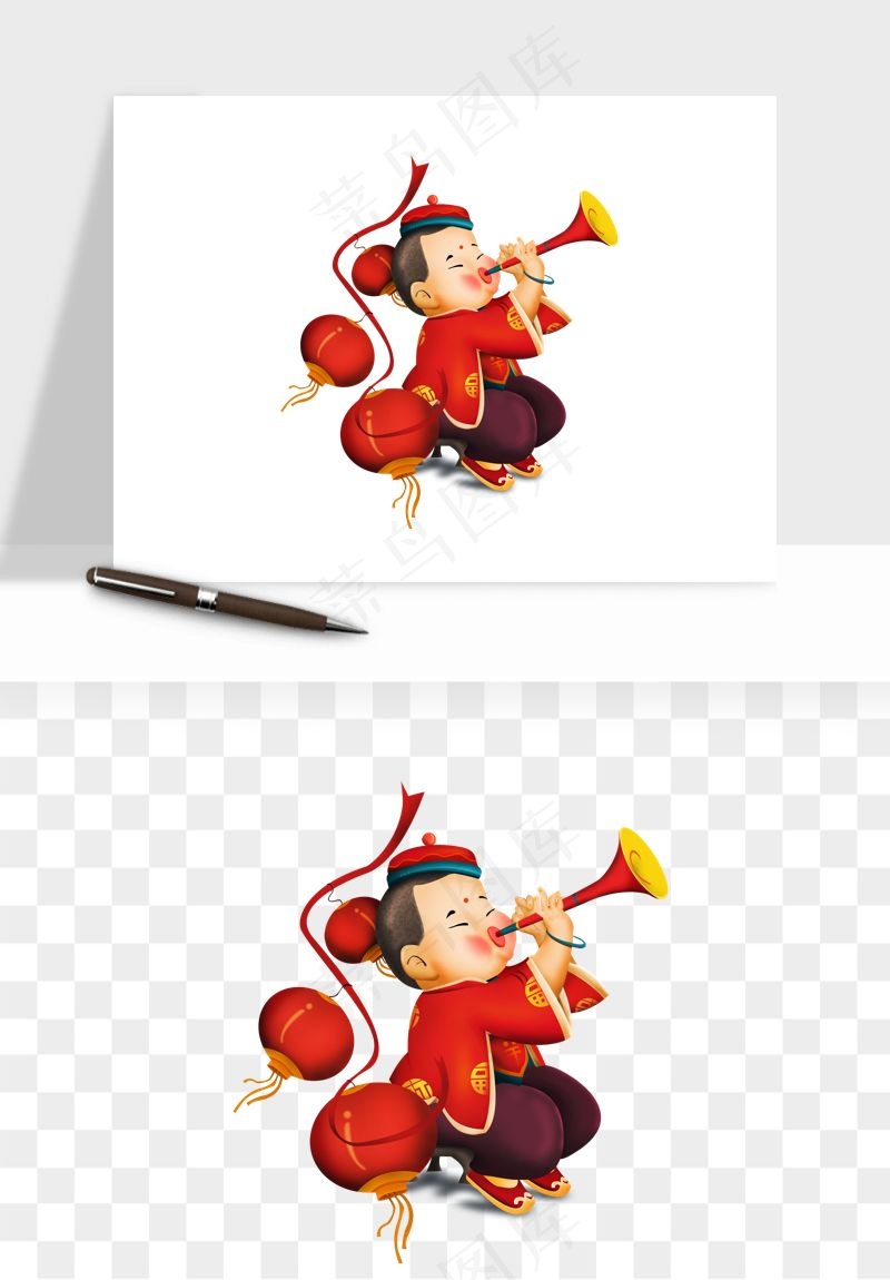 手绘福娃小孩喜庆png免抠