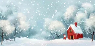 冬天白雪覆盖寒冷唯美雪景小寒插画背景