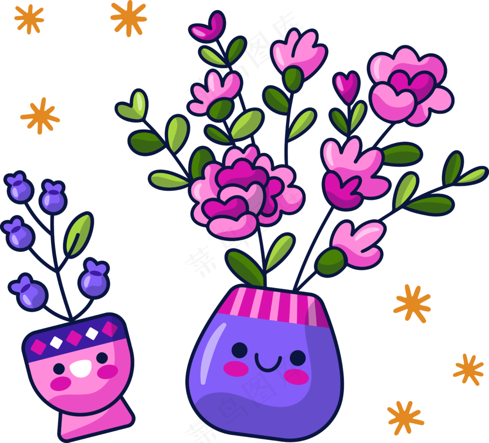 鲜花盆栽×2 美式多巴胺插画 免抠透明底