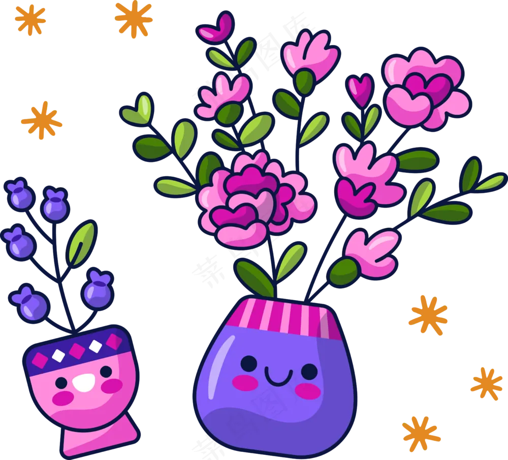 鲜花盆栽×2 美式多巴胺插画 免抠透明底