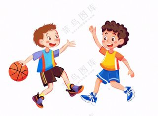 打篮球的少年学生儿童运动卡通人物插画免抠