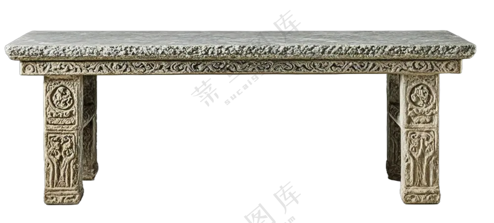 免抠中国风古风景观园林长方形石桌