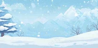 冬天白雪覆盖寒冷唯美雪景小寒插画背景