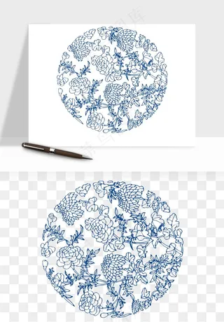 青花瓷花纹花卉图案png免抠