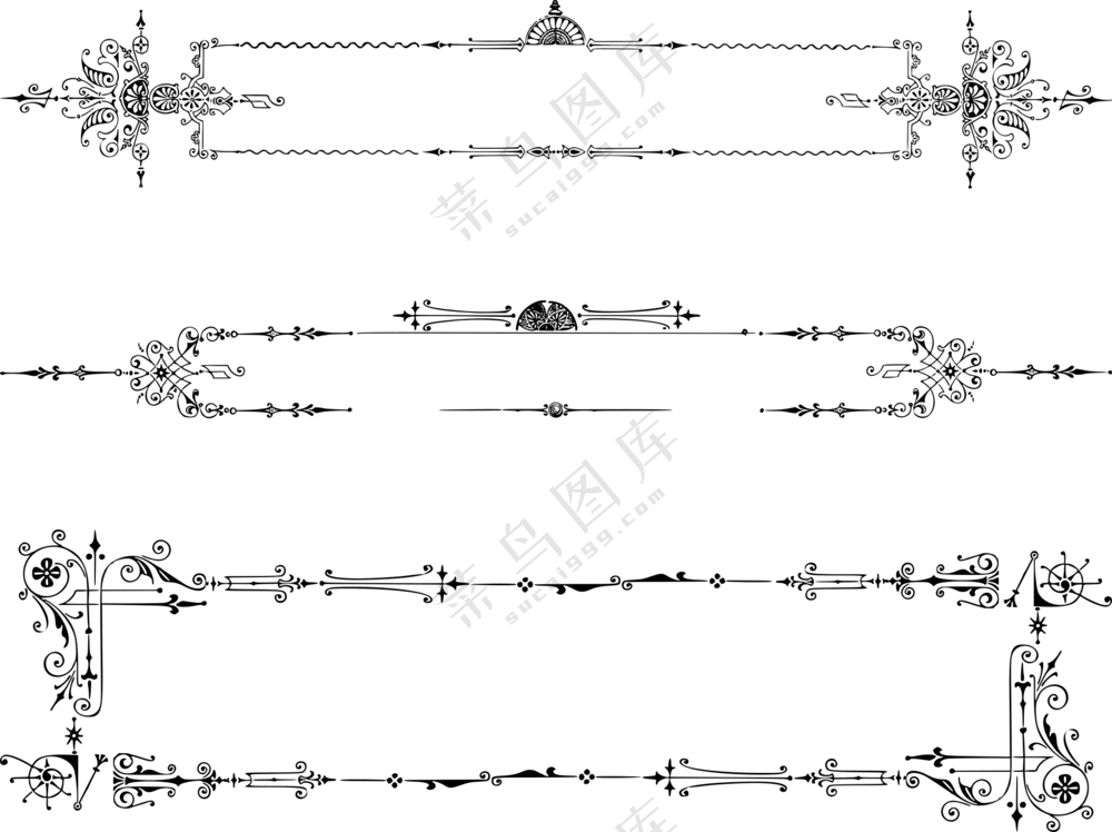 黑白花纹图案装饰元素边框图片素材