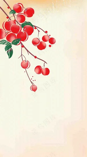 秋天挂满果实的树枝秋收水彩国画插画立秋秋分背景