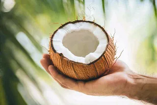 手捧椰子椰肉水果热带摄影图