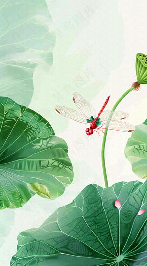 夏天荷花荷叶清凉小清新淡雅立夏夏至暑插画背景