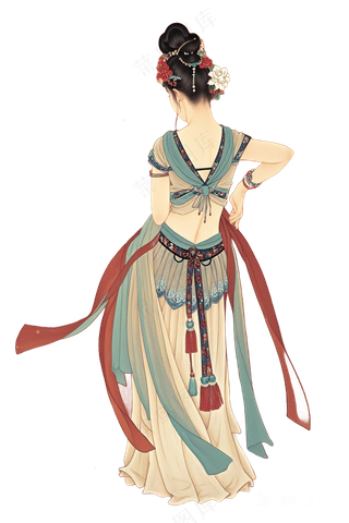 免抠中国风古风工笔画舞蹈人物背影