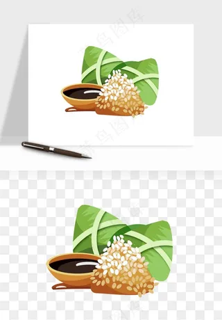 国潮粽子手绘肉粽png免抠