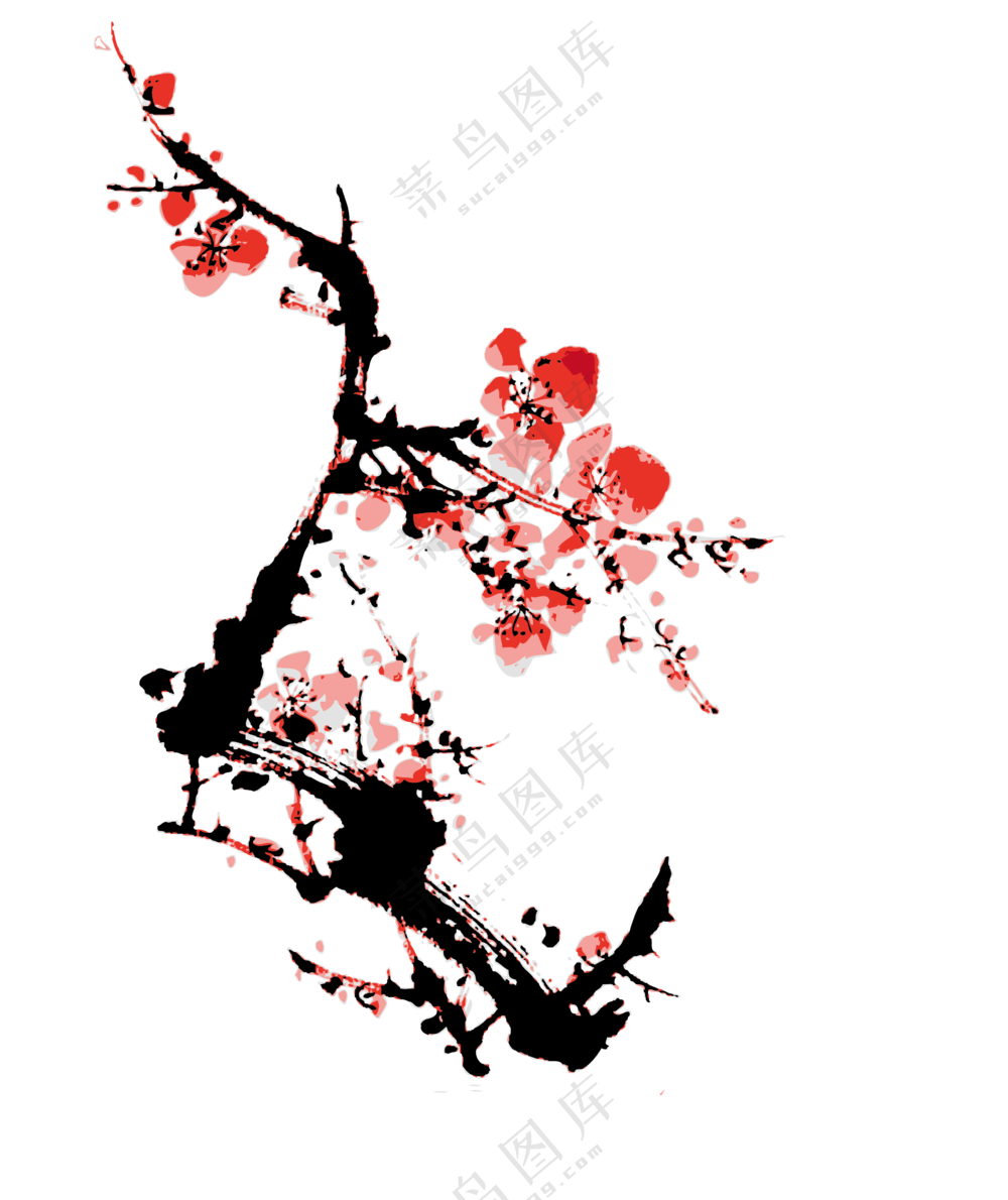 水墨绘画创意梅花树枝PNG图片素材