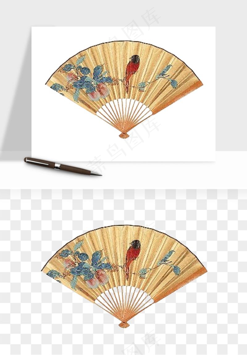 古风扇子元素png免抠