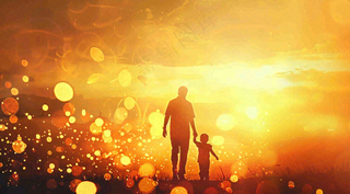 父亲节爸爸和孩子剪影亲情温馨插画背景