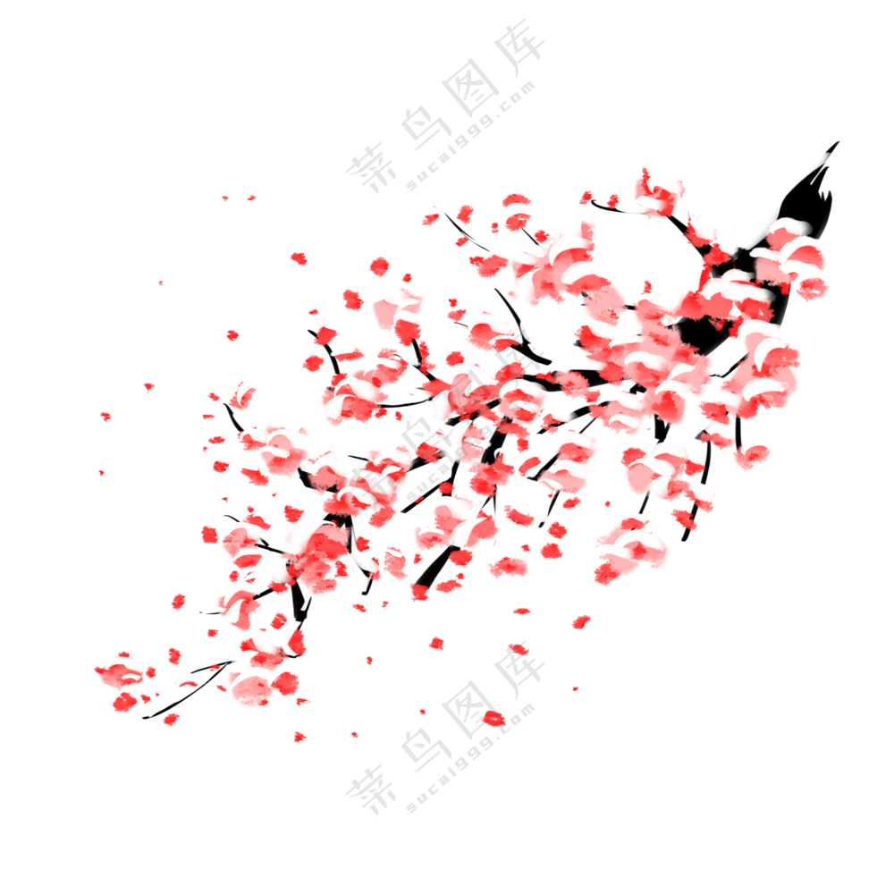 纷飞雪花中的红梅装饰元素免抠图片