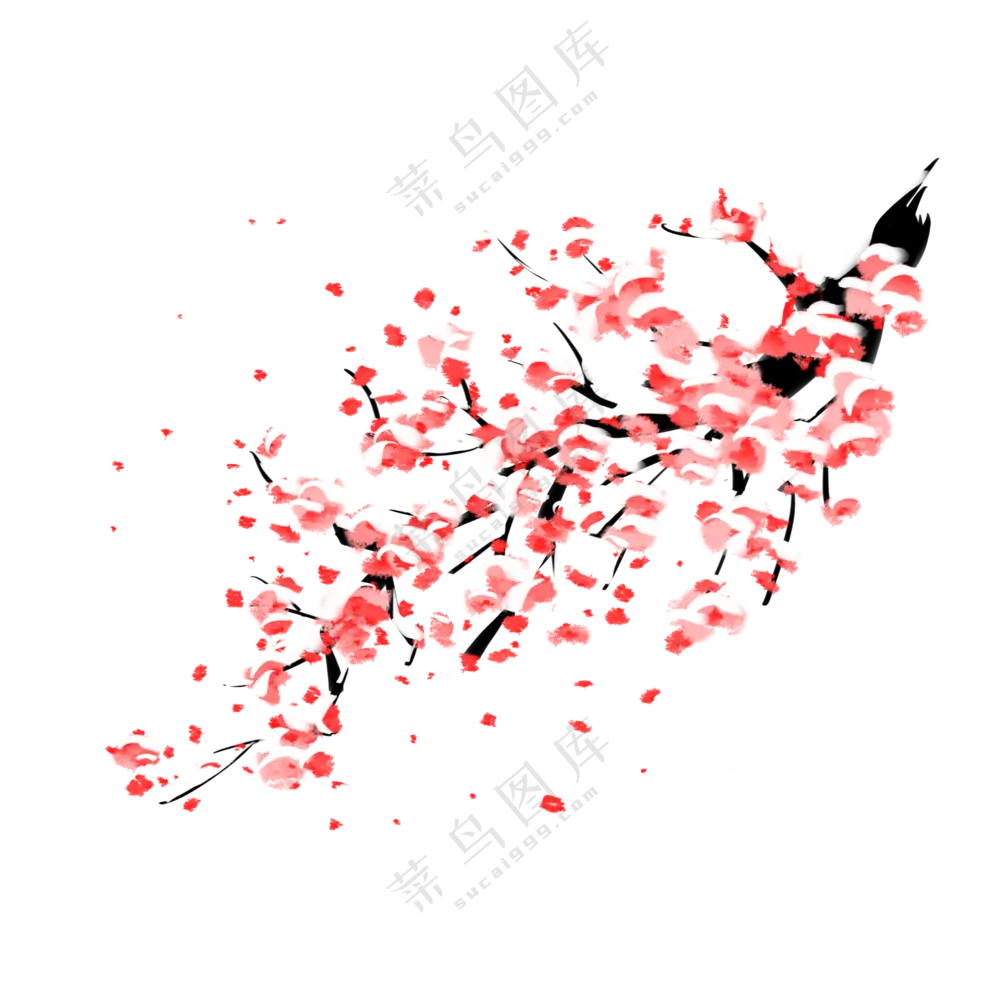 纷飞雪花中的红梅装饰元素免抠图片