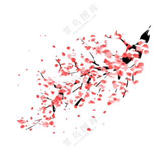 纷飞雪花中的红梅装饰元素免抠图片