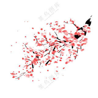 纷飞雪花中的红梅装饰元素免抠图片