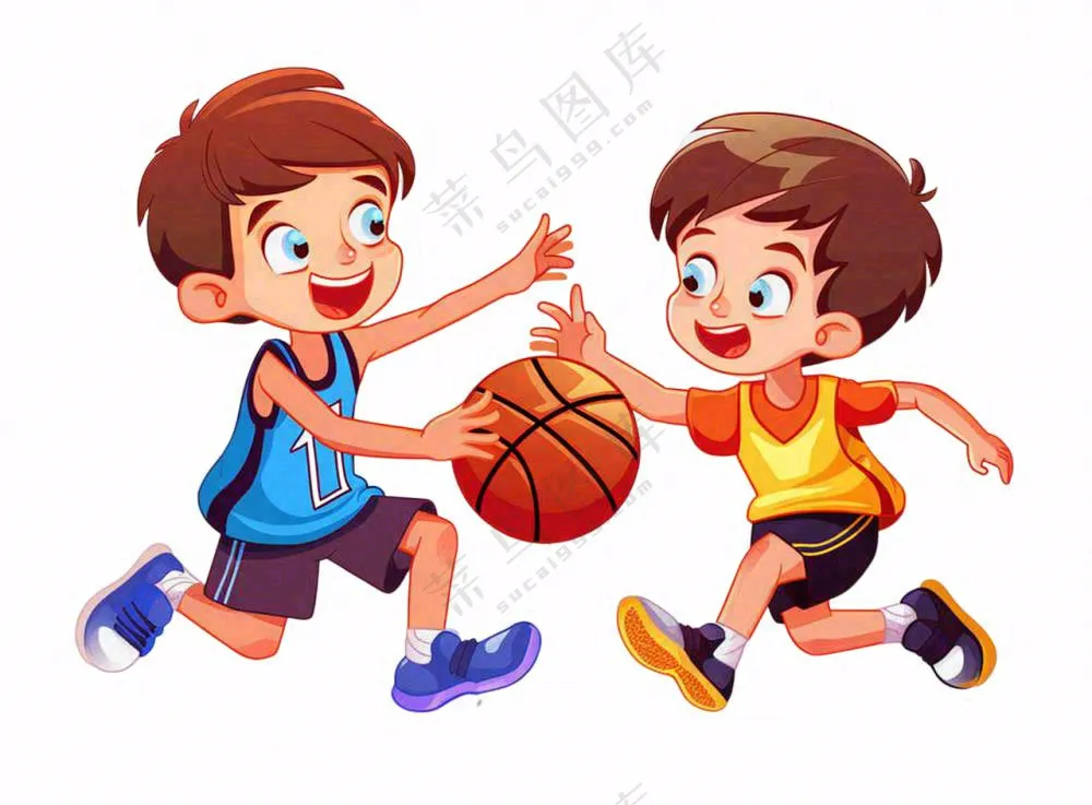 打篮球的少年学生儿童运动卡通人物插画免抠