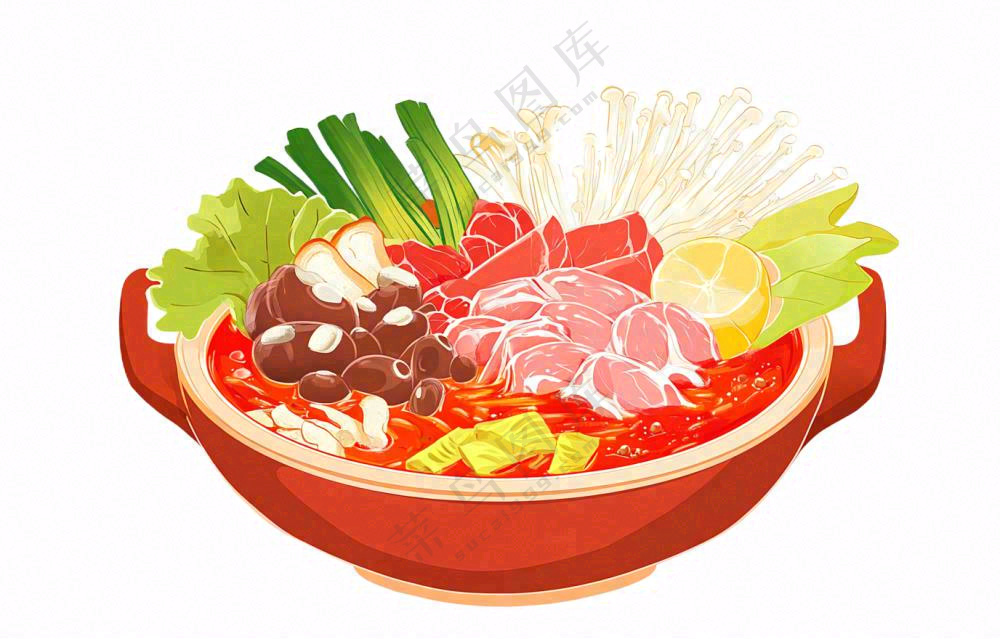 麻辣红油鸳鸯火锅美食插画免抠