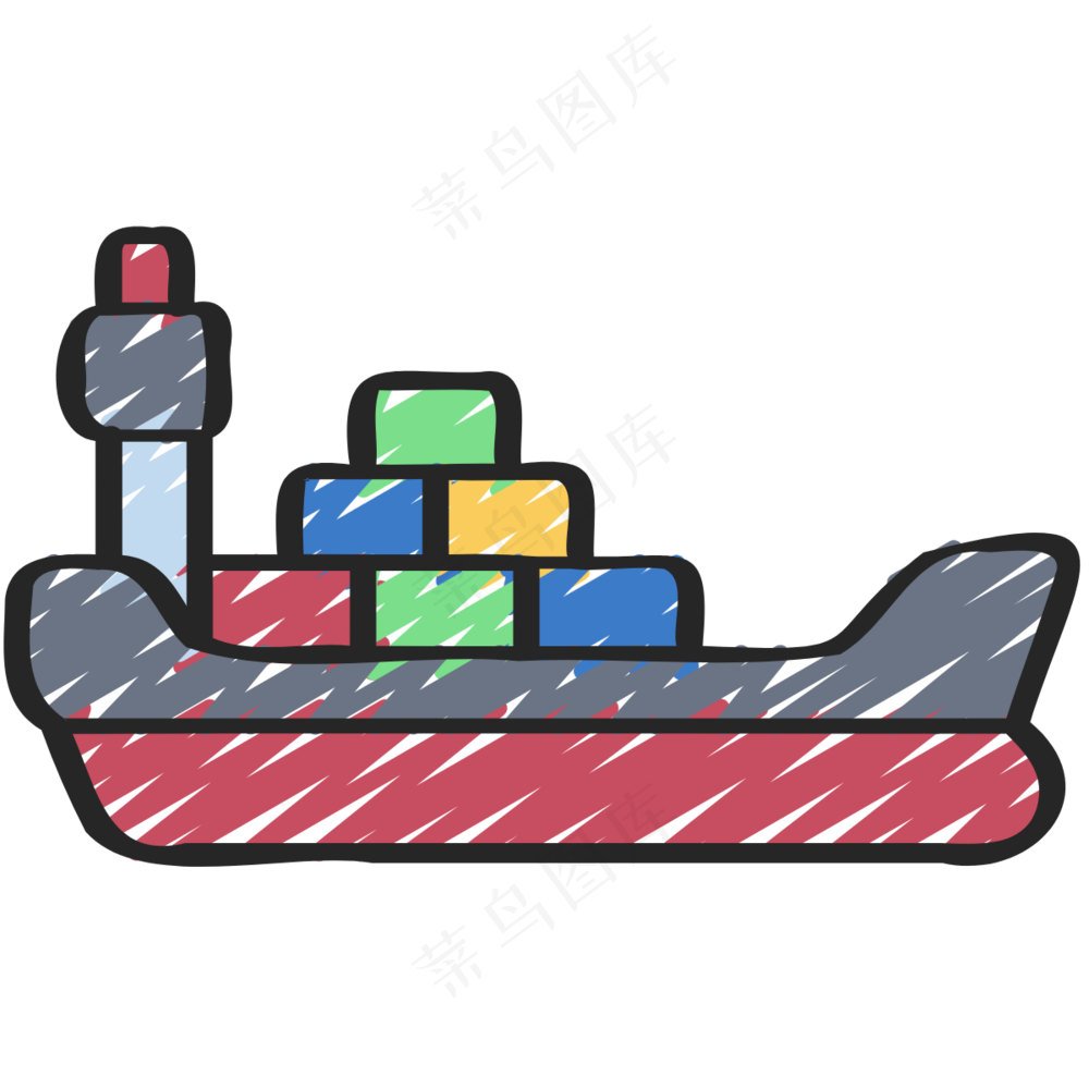 大型运输轮船 铅笔手绘图标 icon